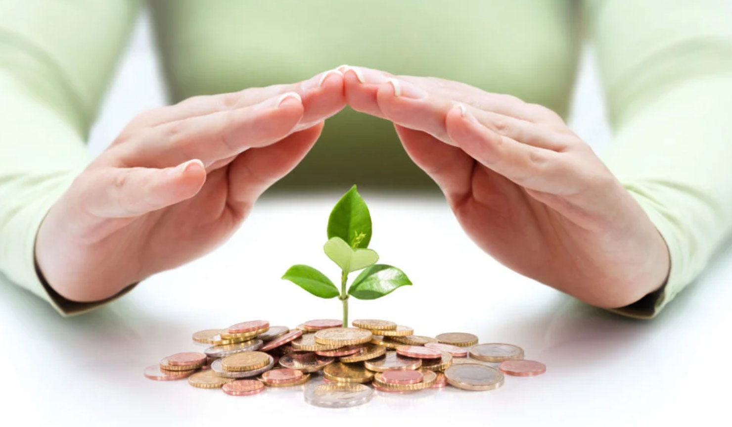 Hands placed on top of a coin stack representing asset protection